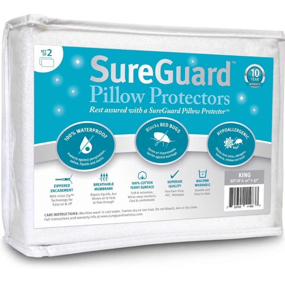 White Hypoallergenic Waterproof Pillow Protectors. Set of 2.